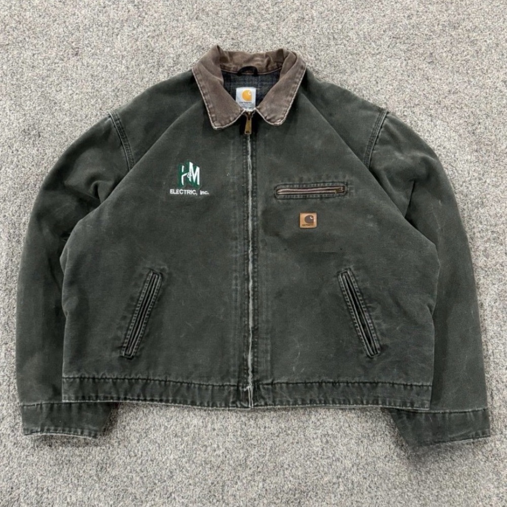 Vintage Carhartt J97 MOS Detroit Blanket Lined Jacket Moss Green Made in USA 2XL